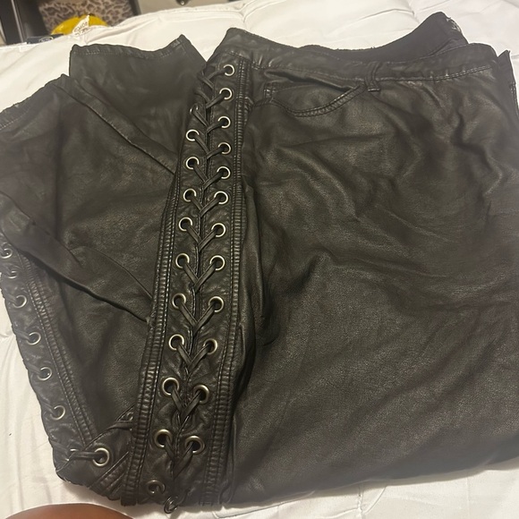 Tripp NYC Pants Womens PlusSize 28 Black Faux Leather Side Lace Up Goth Y2K Punk - Picture 1 of 1